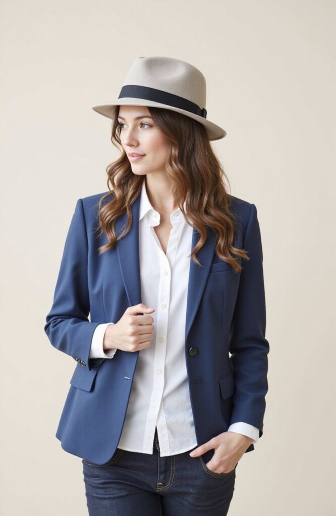 Tailored Blazer and Felt Hat for Office Style