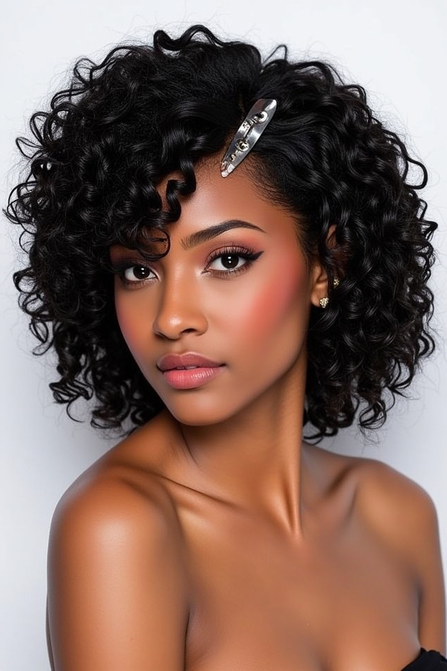 black women s side swept curls