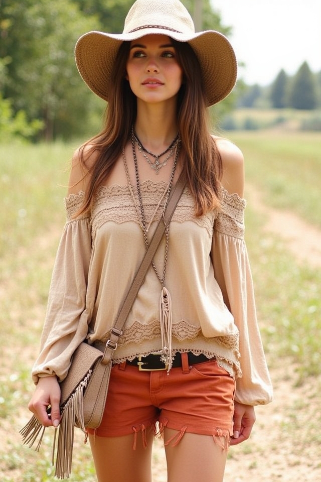 boho lace trim shorts