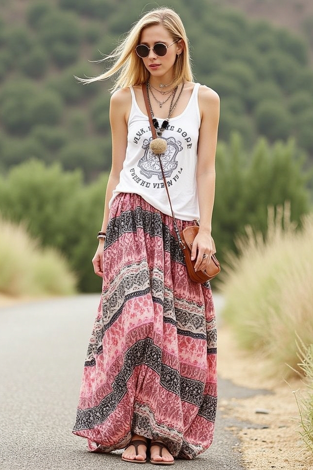 boho maxi graphic road outfit