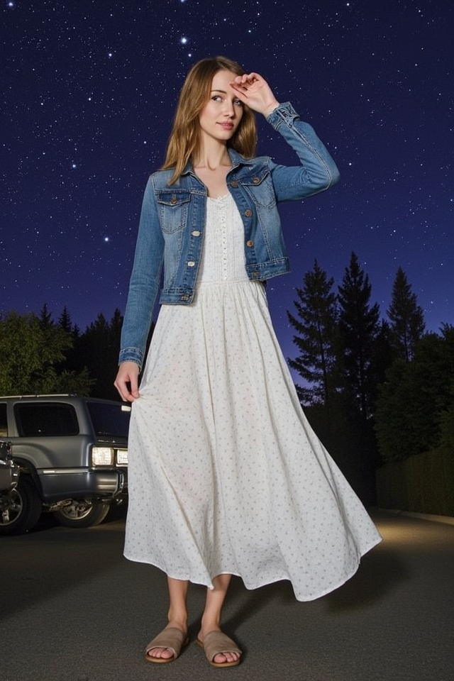 breezy sundress denim jacket
