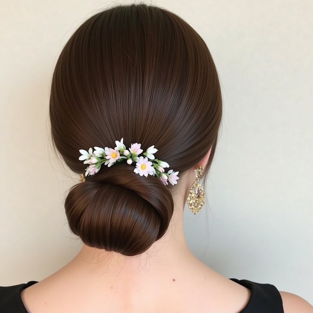 Elegant Low Bun With Floral Pins