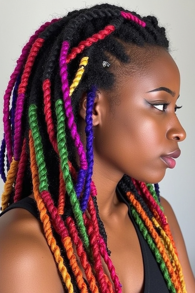 colorful twisted locs hairstyle