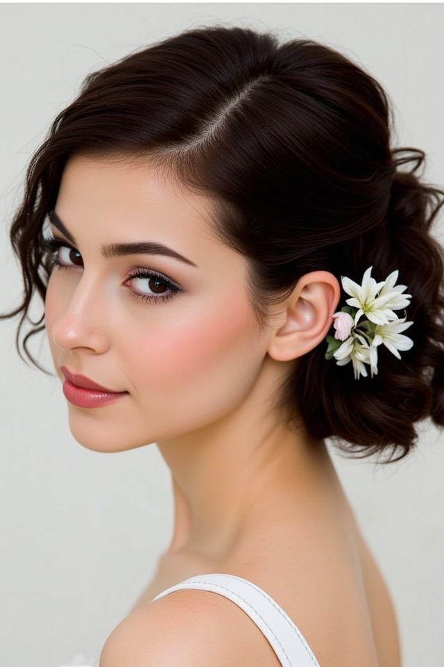 curly bob with florals