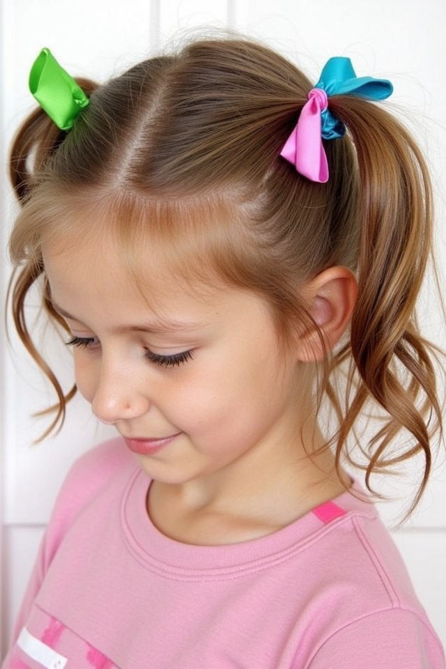 cute pigtails with ribbons