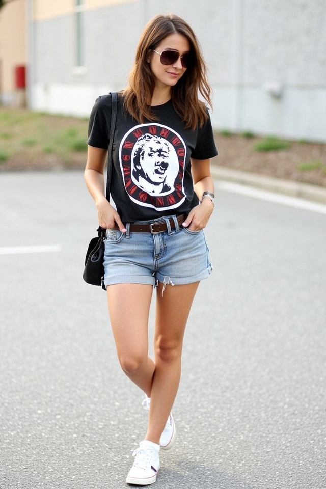 denim cutoffs graphic tee