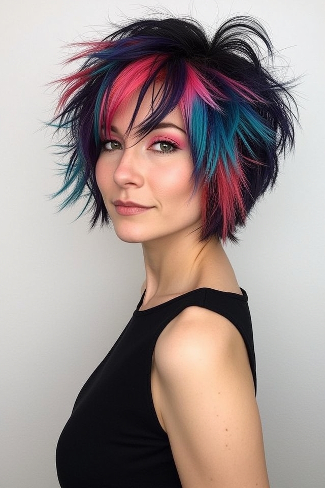 edgy colorful wolf cut