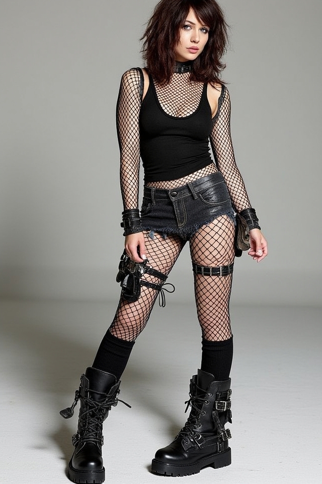 edgy fishnet combat grit