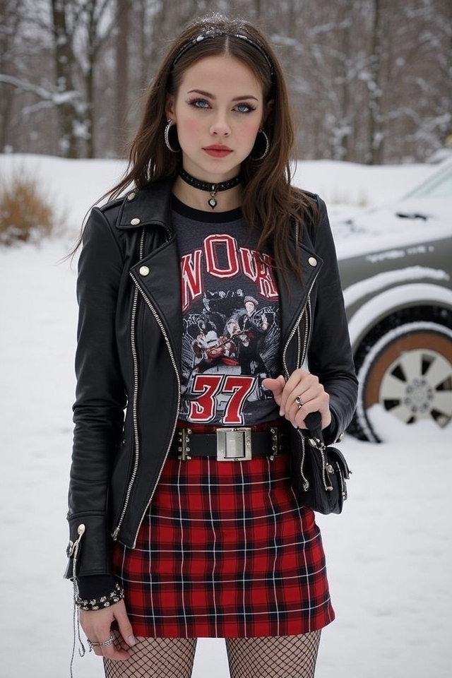 edgy graphic tee plaid