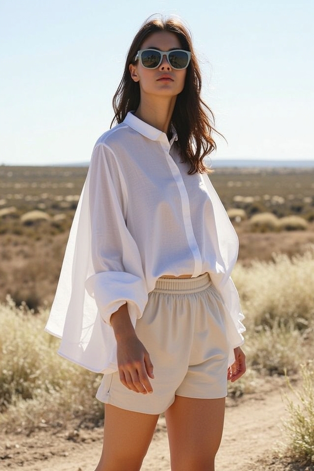 flowy blouse high waisted shorts