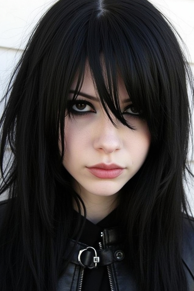 gothic black curtain bangs