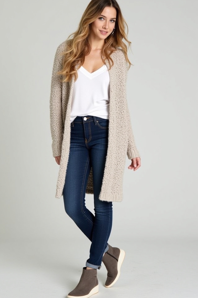knit cardigan skinny jeans