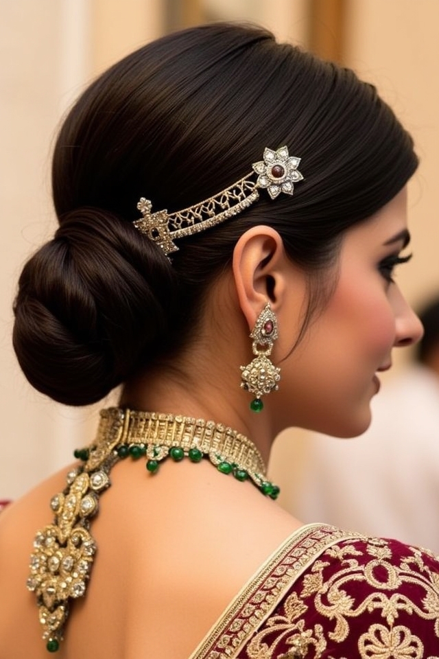 low chignon with jewels