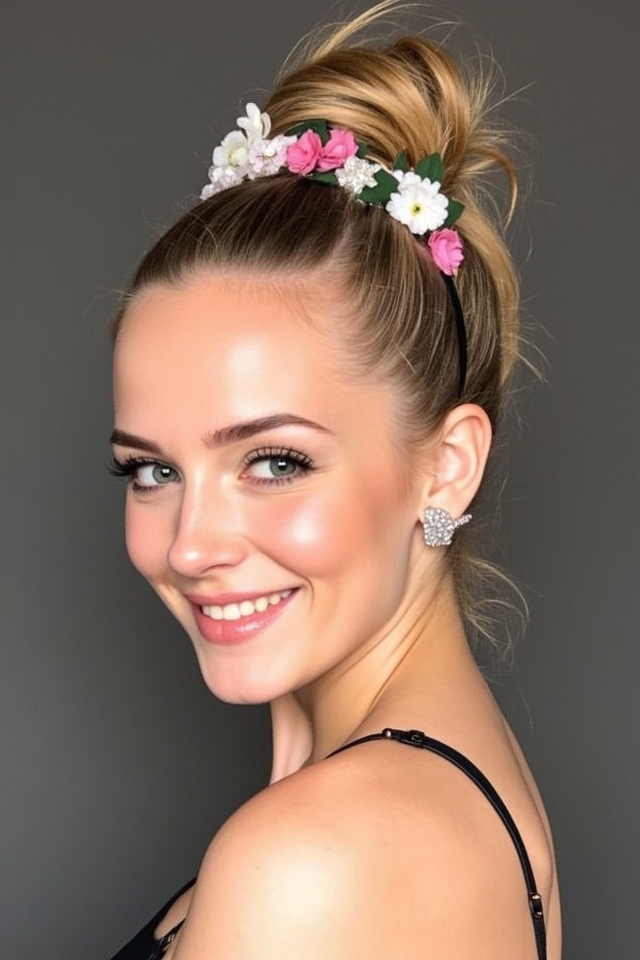 messy bun with accessories