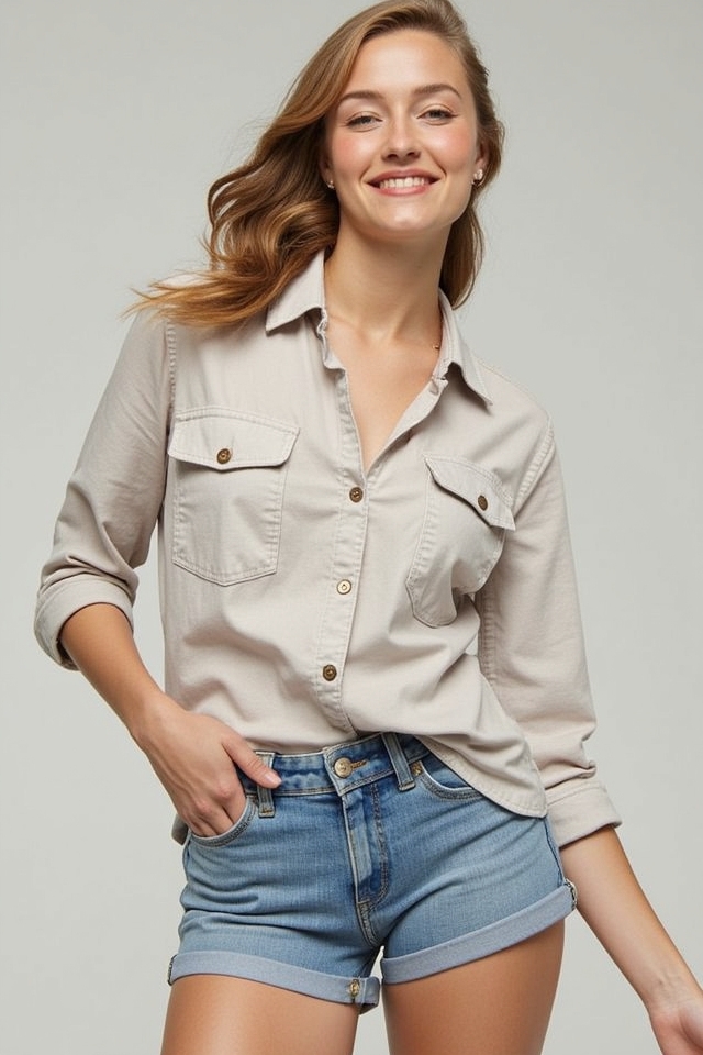 neutral button down outfit