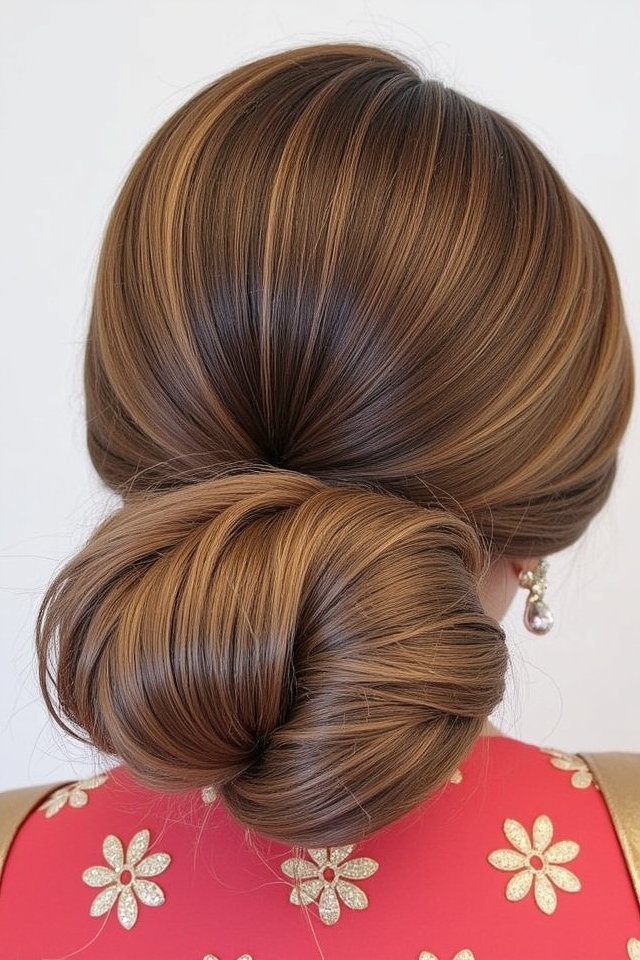 polished back bun dupatta