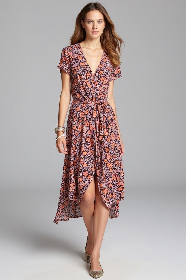 printed wrap dress outfit
