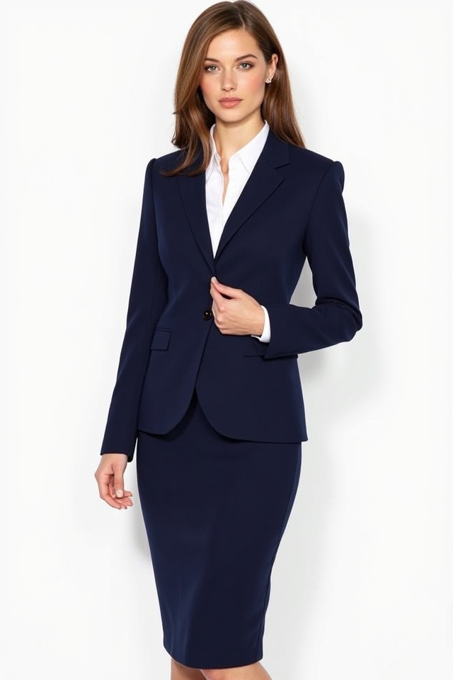 professional navy blazer ensemble