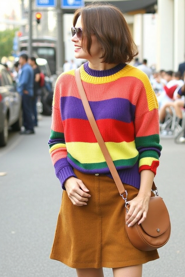 rainbow striped corduroy outfit