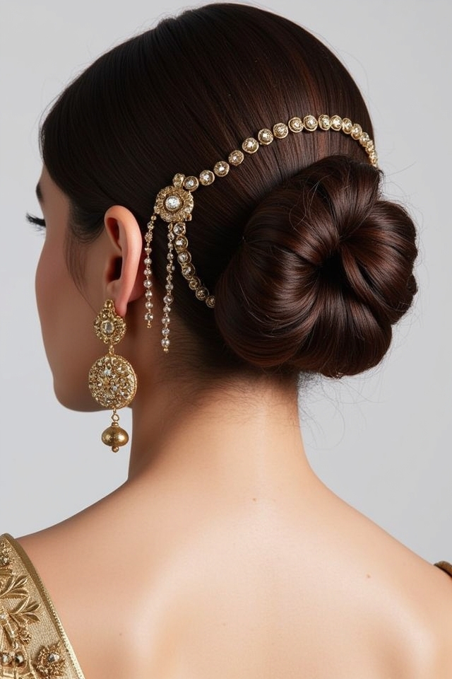 regal center parted bun hairstyle