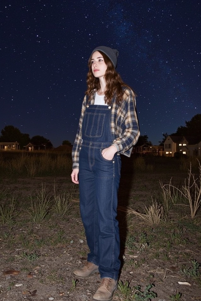 relaxed overalls plaid ensemble