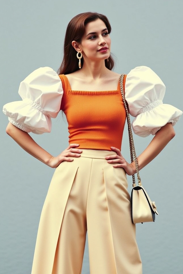 retro puffy sleeve outfit