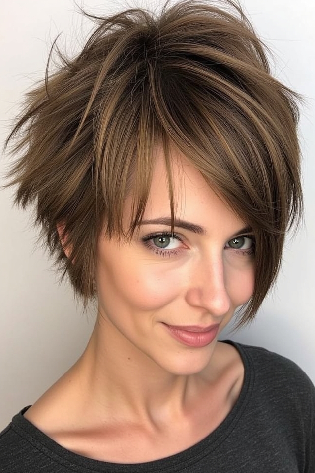 shaggy layers side swept fringe