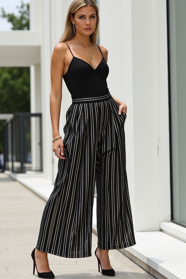 shimmering metallic evening pants