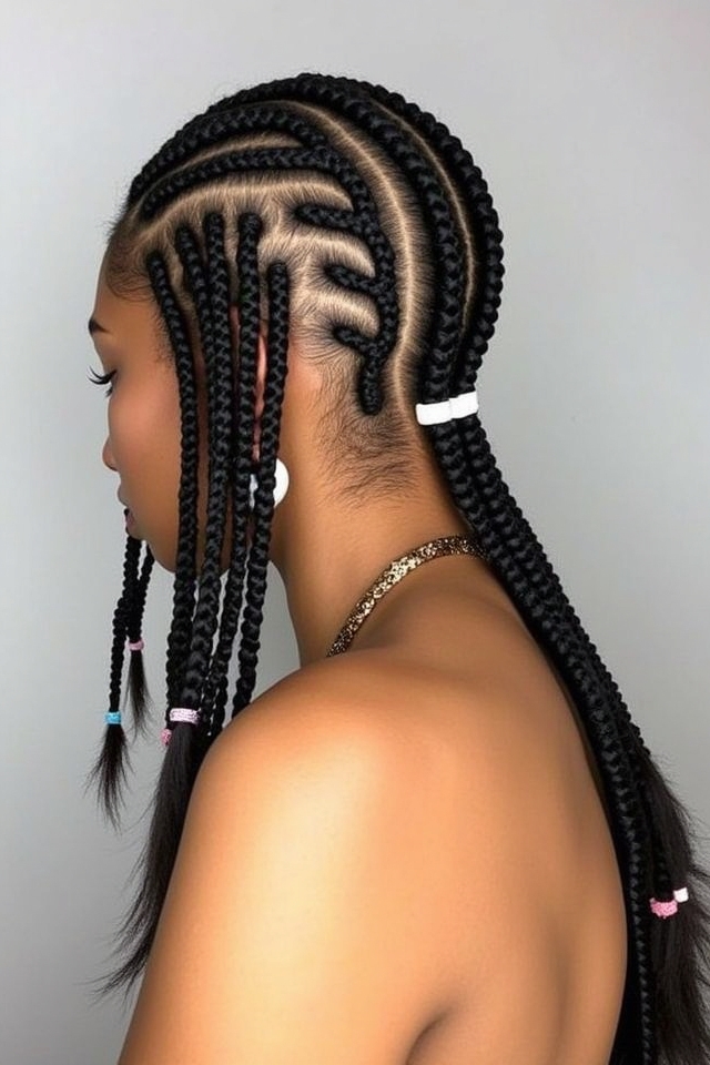 side parted zig zag braids