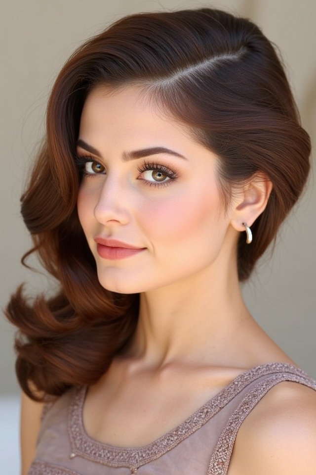 side swept voluminous waves glam