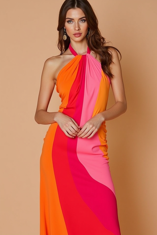 sleek halter sunset dress