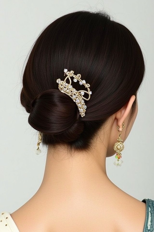 sleek middle parted indian bun