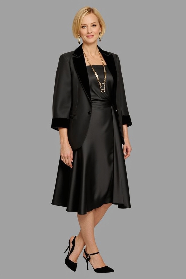 sophisticated satin cocktail ensemble