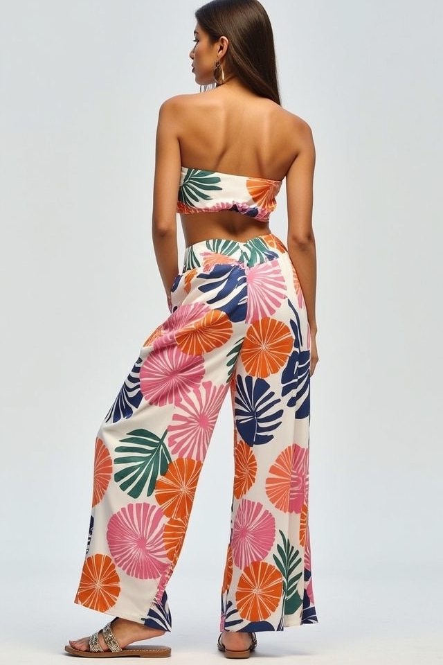 strapless top wide leg ensemble