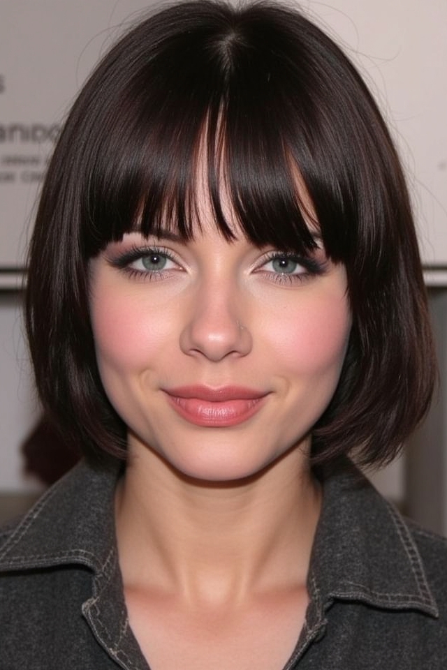 striking polished blunt bangs