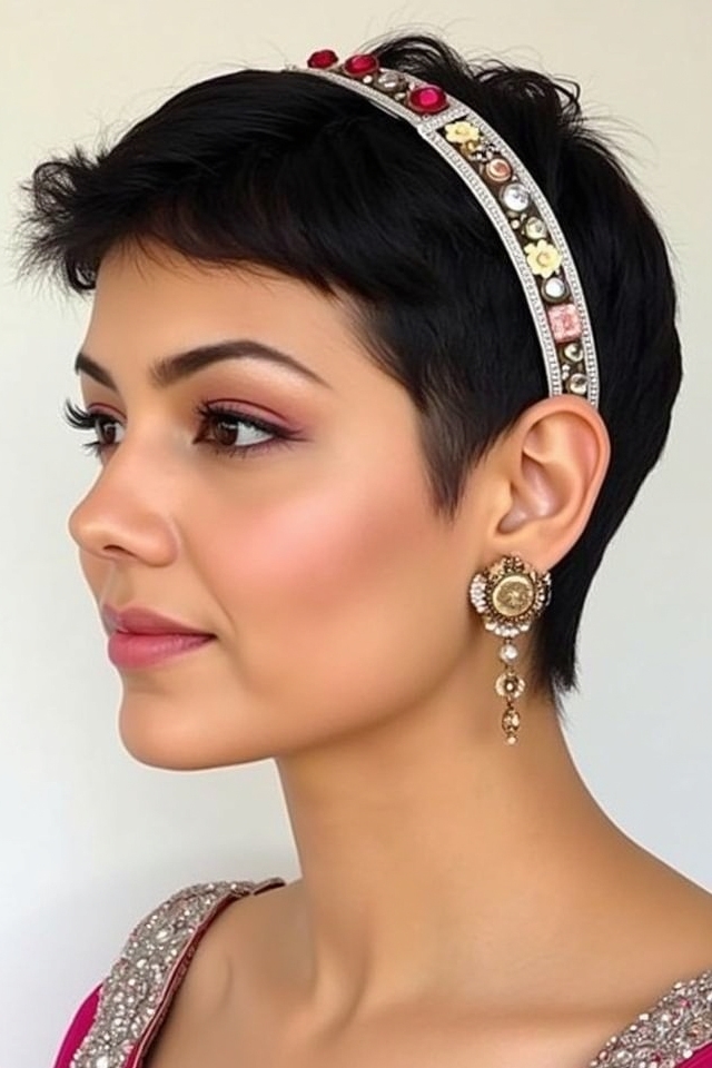 textured pixie with headband