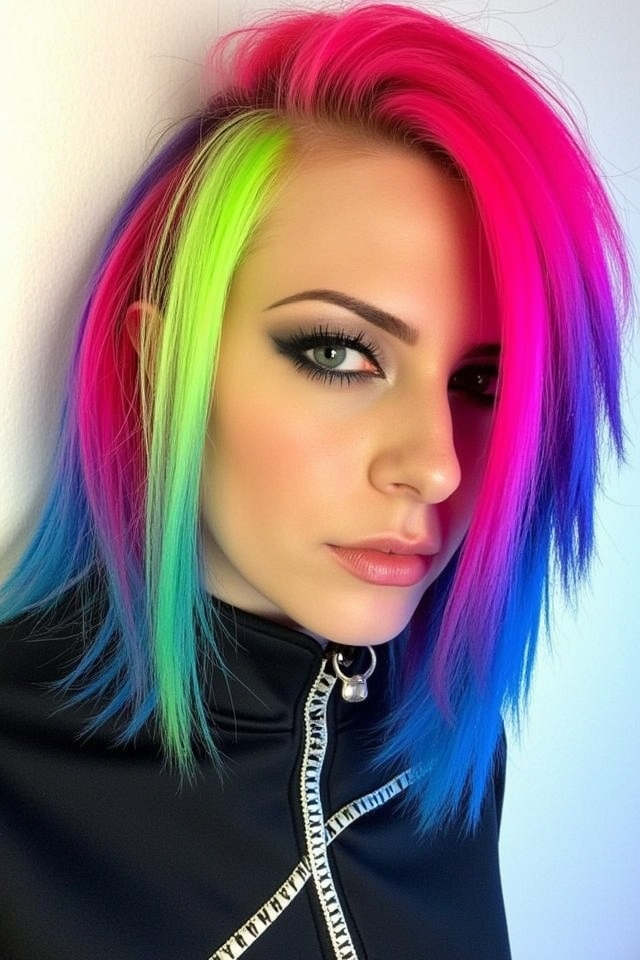 vibrant neon hair accents