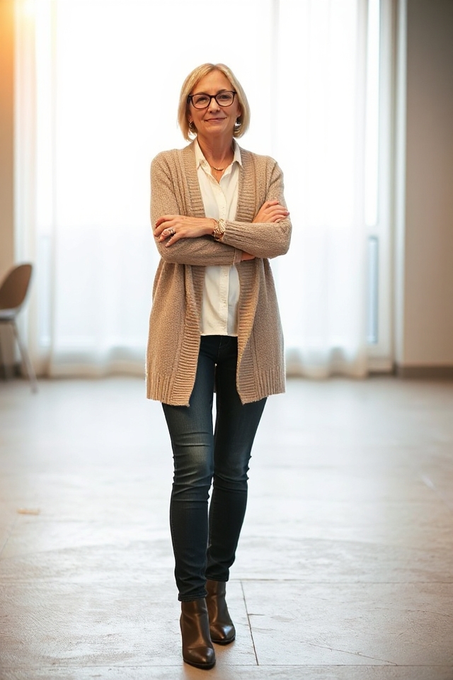 chic cardigan and jeans