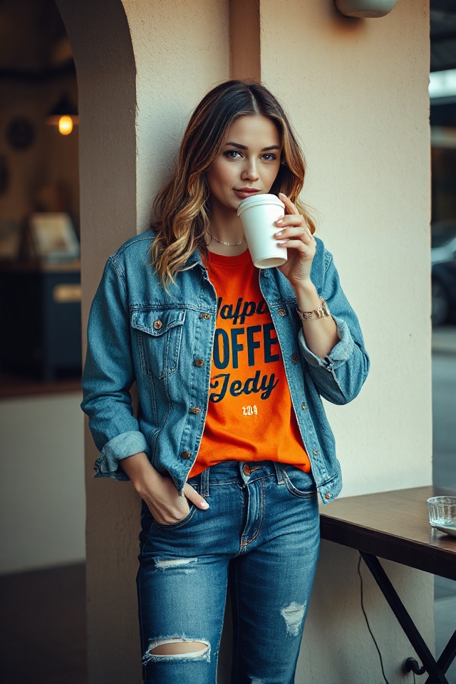 denim jacket graphic tee