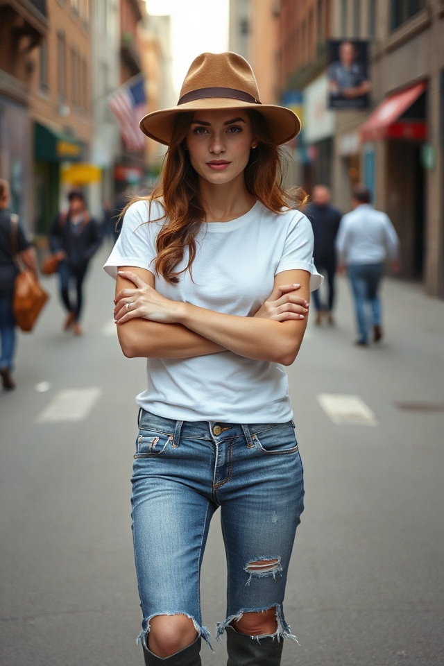 felt hat denim chic