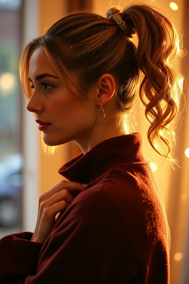glittery ponytail for elegance