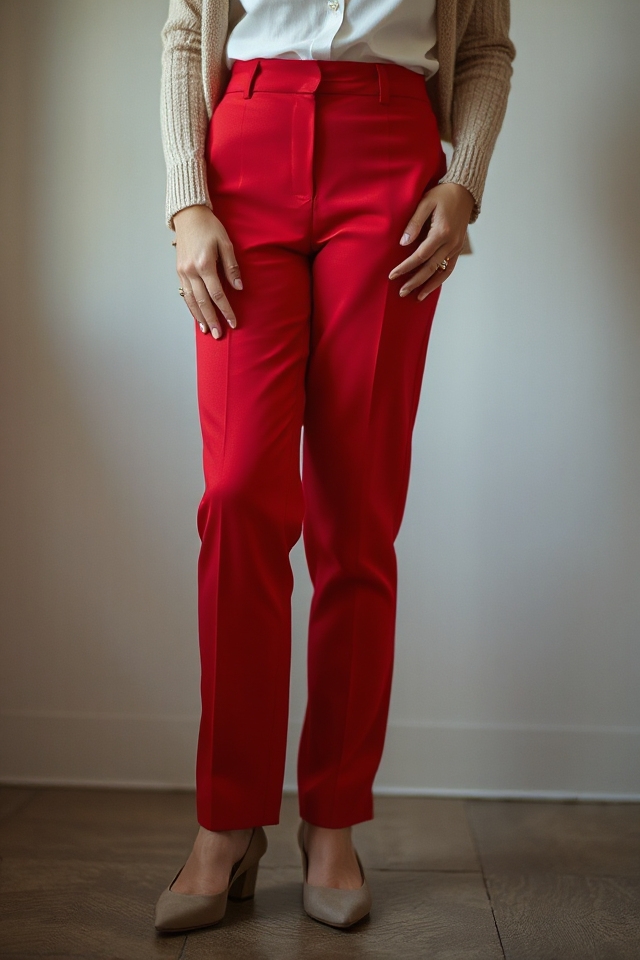red dress pants outfit