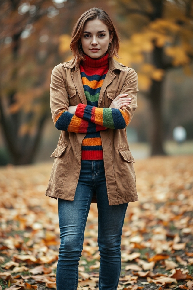 striped sweater utility jacket